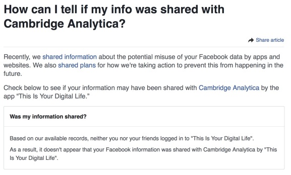 Facebook tells me Facebook didn't share my data